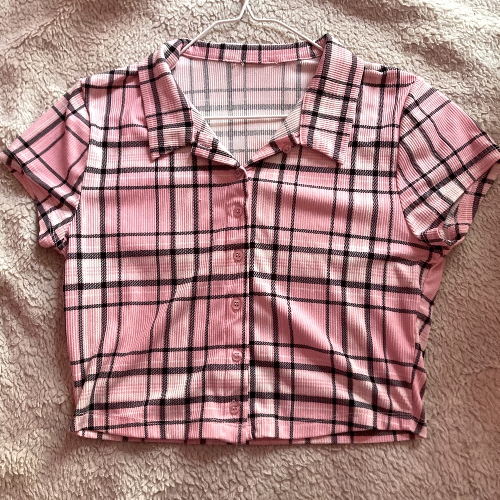 Pink plaid route 21 crop top in style slightly used